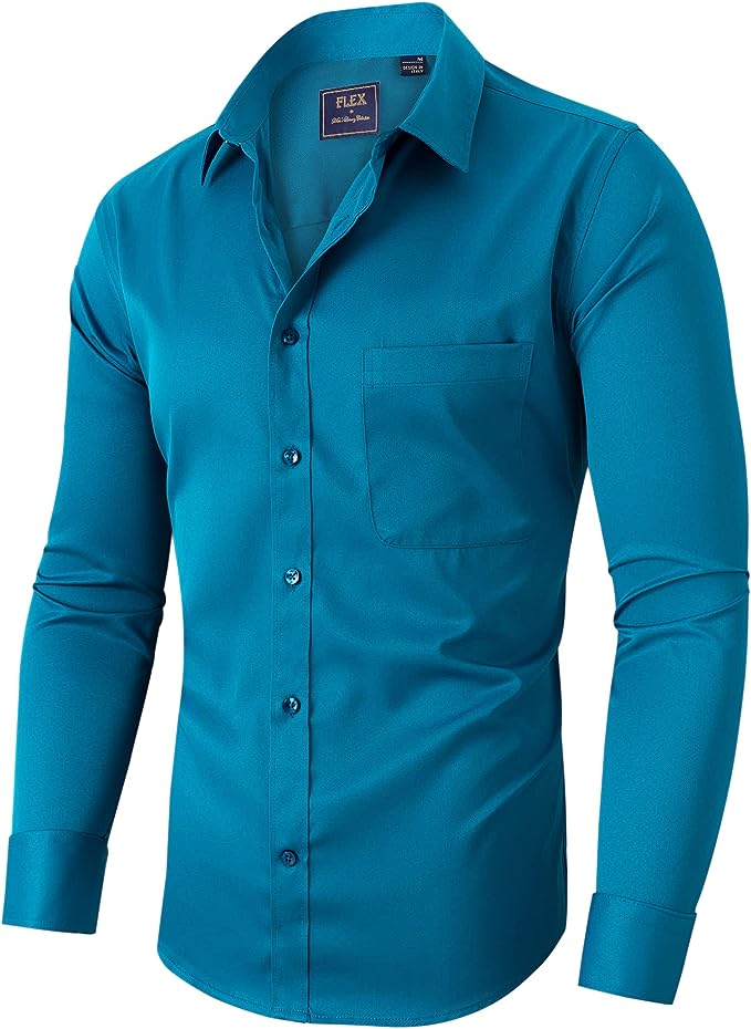 Men's Dress Shirts Wrinkle-Free Long Sleeve Stretch Solid Formal Business  Button Down Shirt