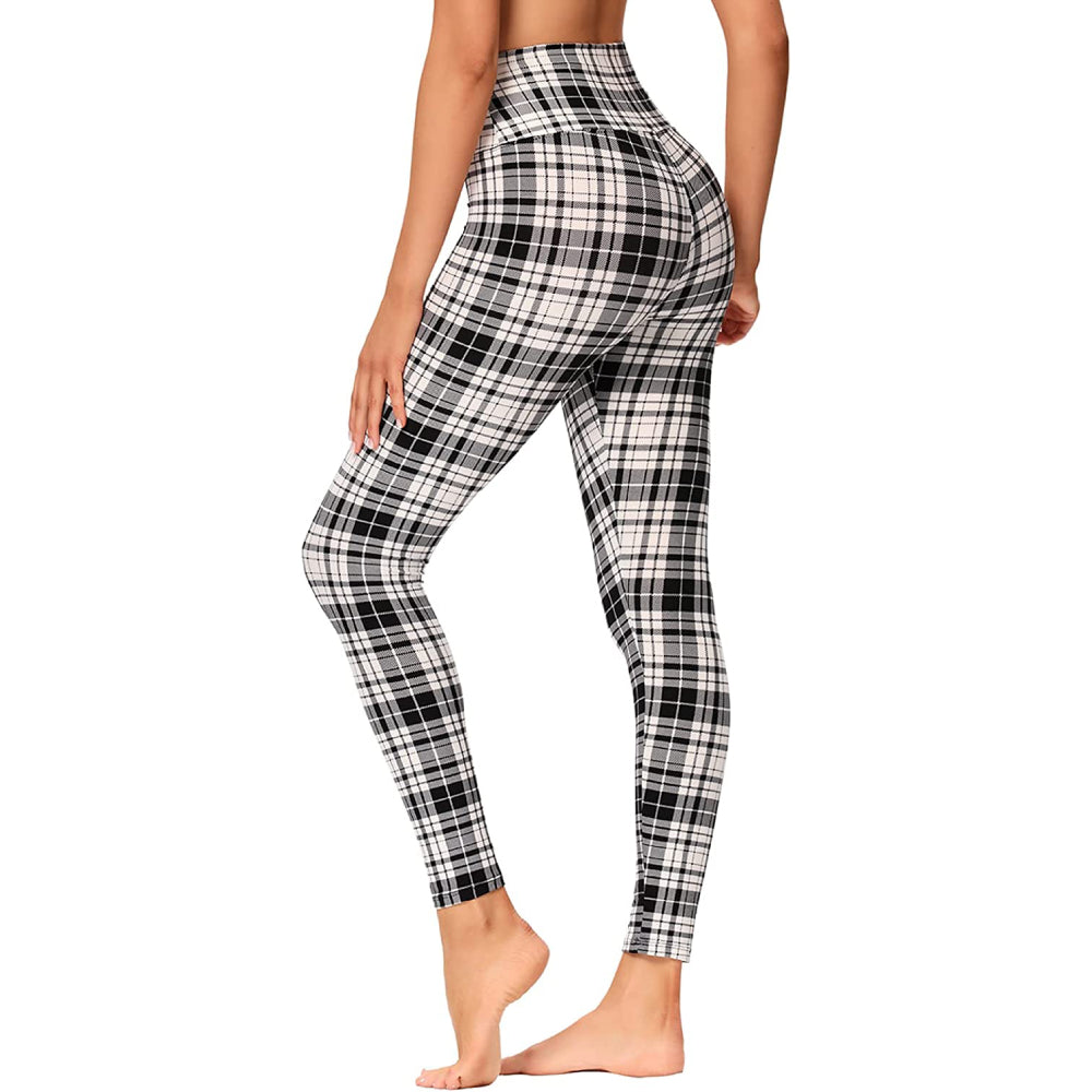 Wholesale Womens High Waist Sculpting Treggings With Front Pockets - Black  & Red Plaid