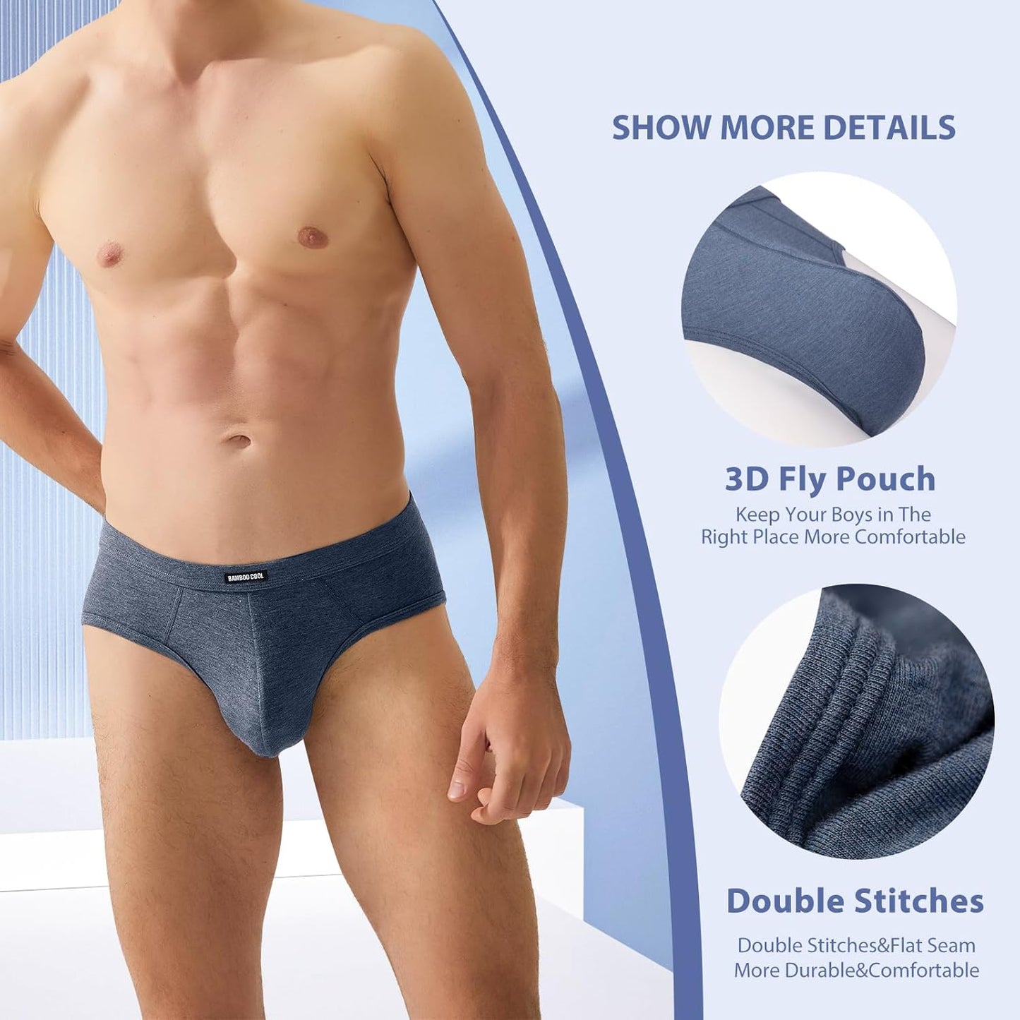 Men's Tagless Briefs Coverd Waistband Comfort Soft Underwear with Contour Pouch Breathable Underpants