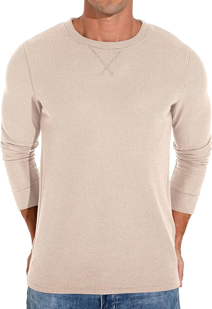 Men's Waffle Crew Neck Casual T-Shirt Long Sleeve