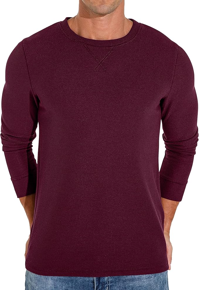 Men's Waffle Crew Neck Casual T-Shirt Long Sleeve