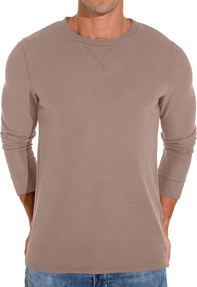 Men's Waffle Crew Neck Casual T-Shirt Long Sleeve