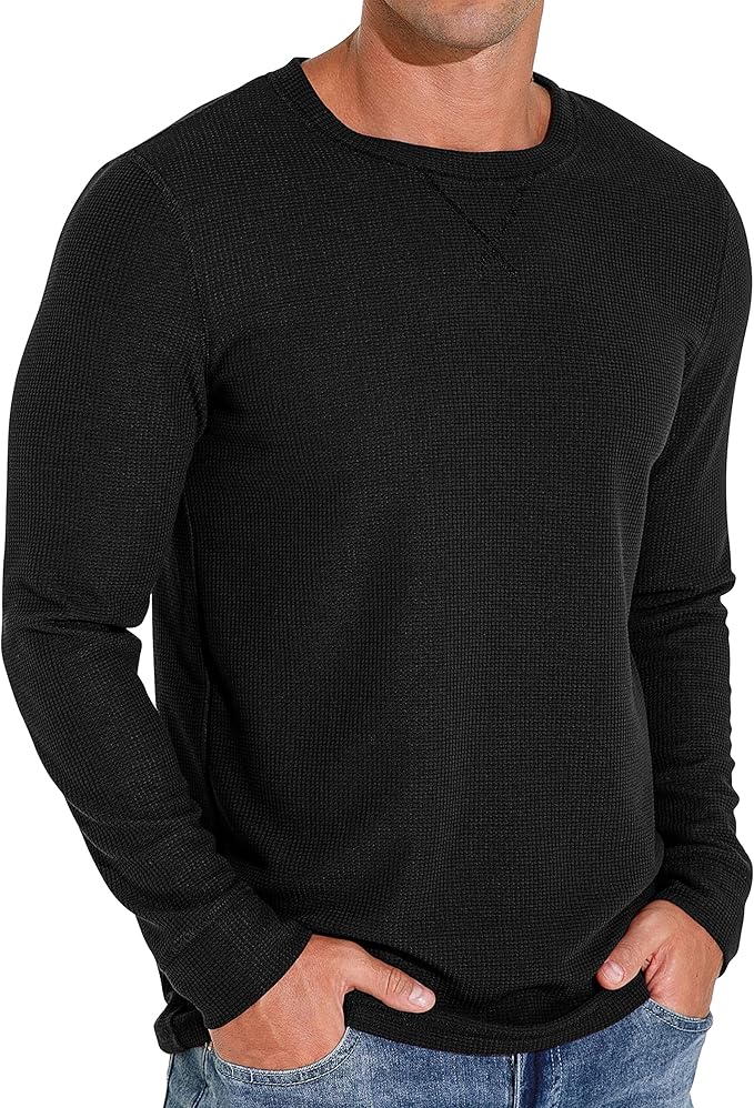 Men's Waffle Crew Neck Casual T-Shirt Long Sleeve