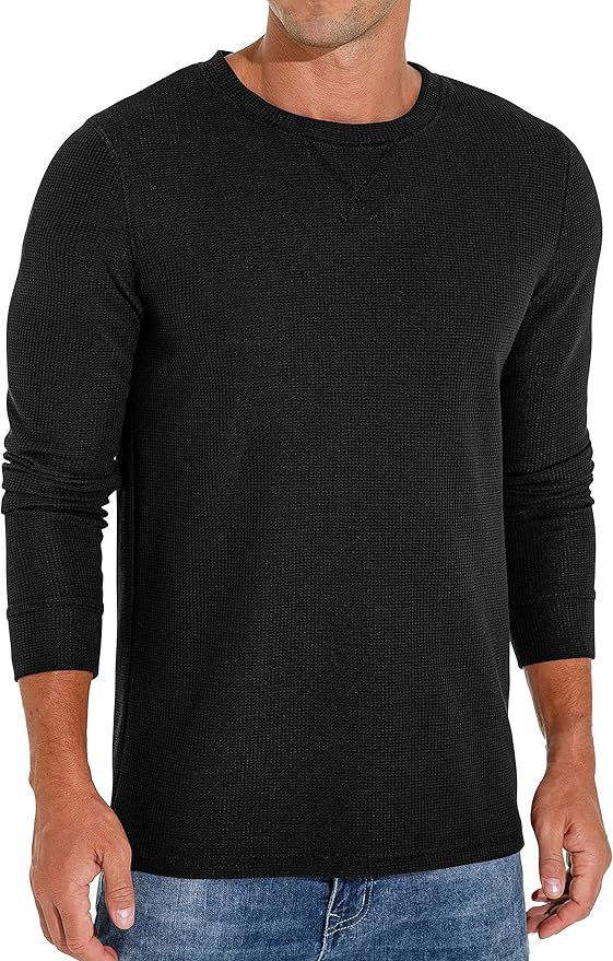 Men's Waffle Crew Neck Casual T-Shirt Long Sleeve