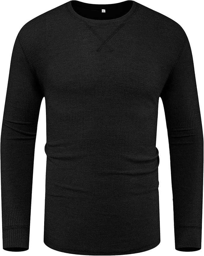 Men's Waffle Crew Neck Casual T-Shirt Long Sleeve