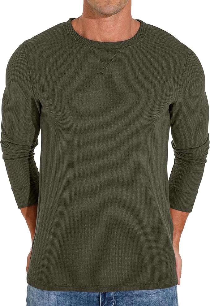 Men's Waffle Crew Neck Casual T-Shirt Long Sleeve