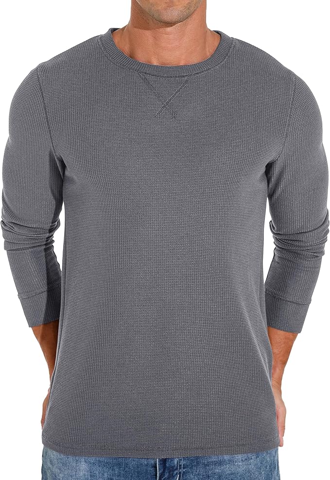 Men's Waffle Crew Neck Casual T-Shirt Long Sleeve