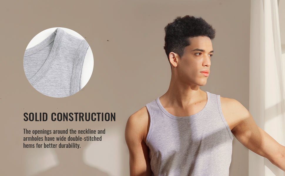 Wholesale Men's 100% Cotton Tank Top Ultra Soft Sleeveless Undershirts - Grey