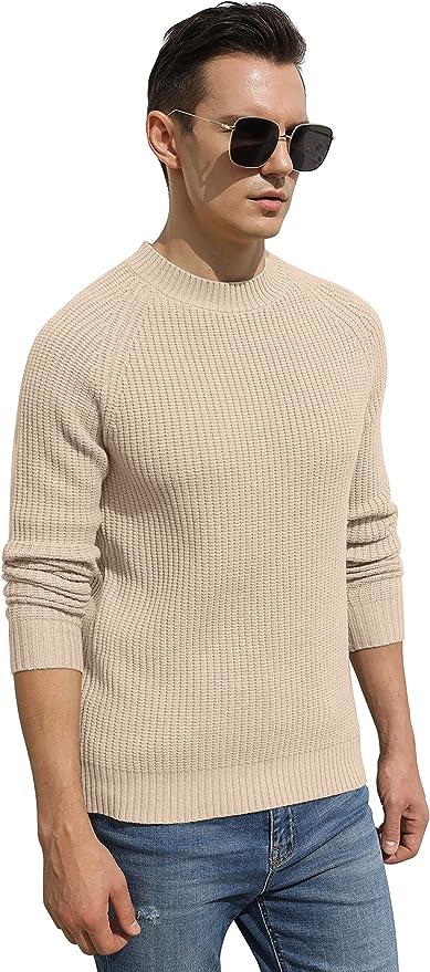 Men's Crewneck Casual Sweater Structured Knit Pullover - Beige
