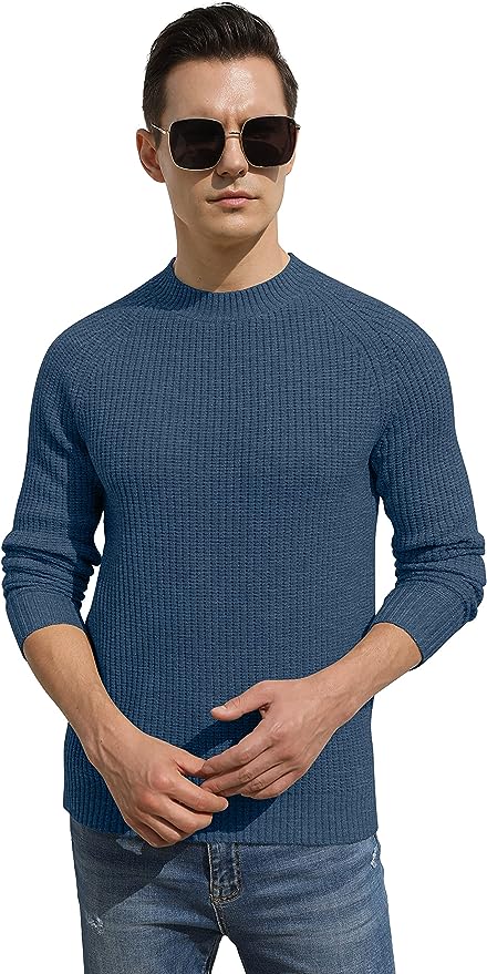 Men's Crewneck Casual Sweater Structured Knit Pullover - Blue
