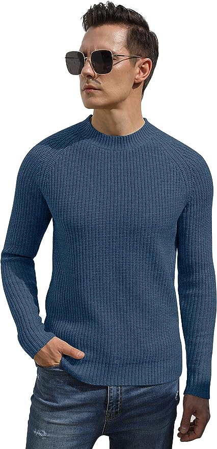 Men's Crewneck Casual Sweater Structured Knit Pullover - Blue