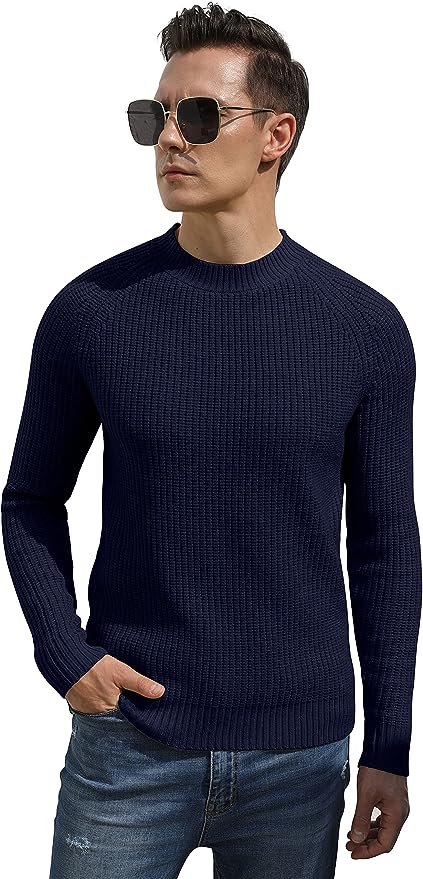 Men's Crewneck Casual Sweater Structured Knit Pullover - Navy