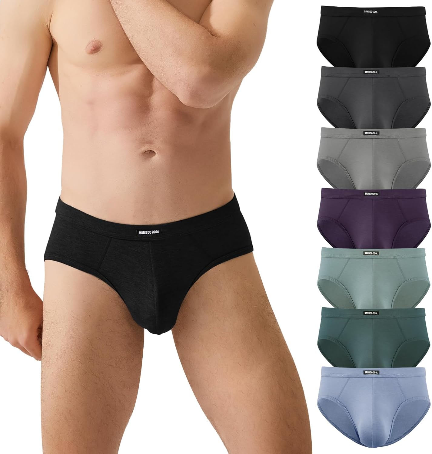 Men's Tagless Briefs Coverd Waistband Comfort Soft Underwear with Contour Pouch Breathable Underpants